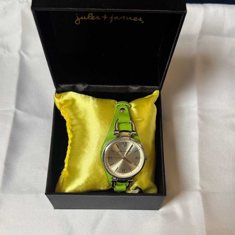 Jules + James Silver and Green Watch